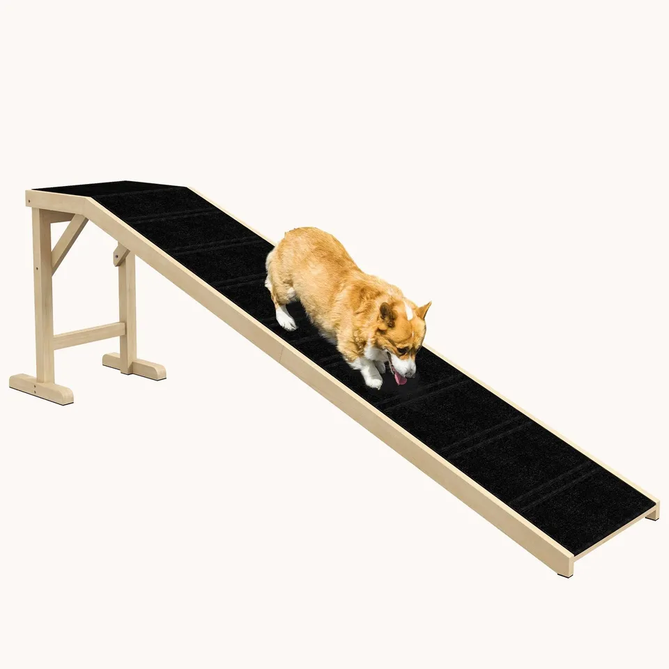 pawhut-rampe-pour-chien-74-x16-x25-avec-tapis-antid-rapant-et-plateforme-naturel image 1
