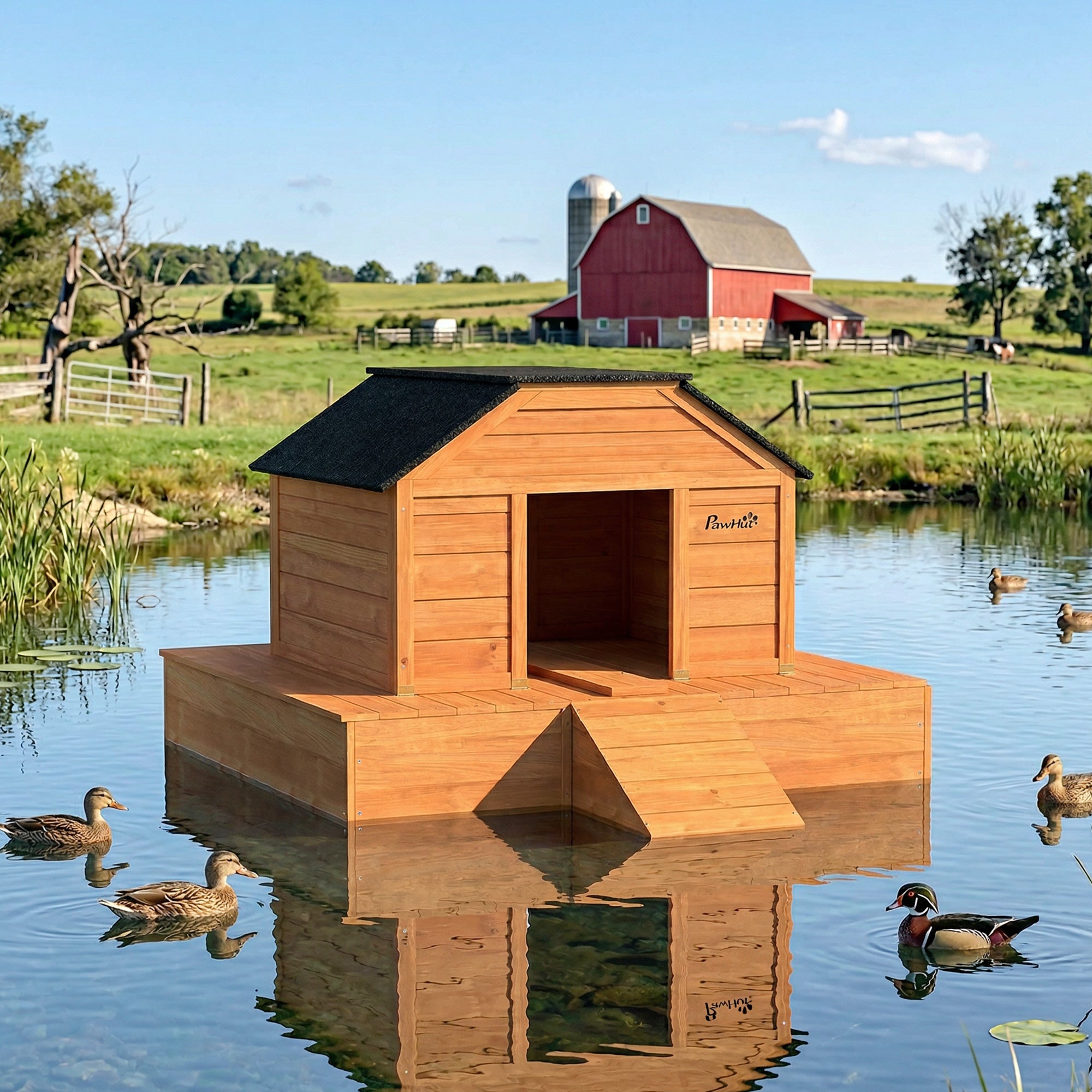 pawhut-maison-flottante-pour-canards-1-2-canards-toit-asphalte-orange image 3