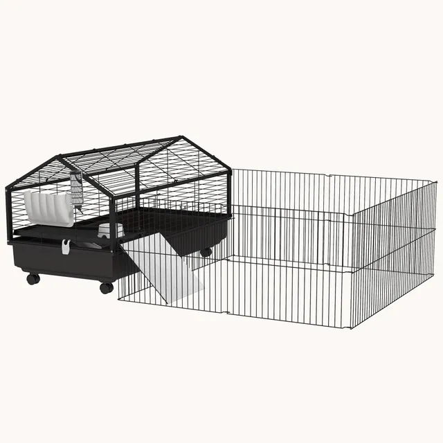 pawhut-cage-petits-animaux-46-5-avec-parc-pliable-roulettes-et-biberon image 1