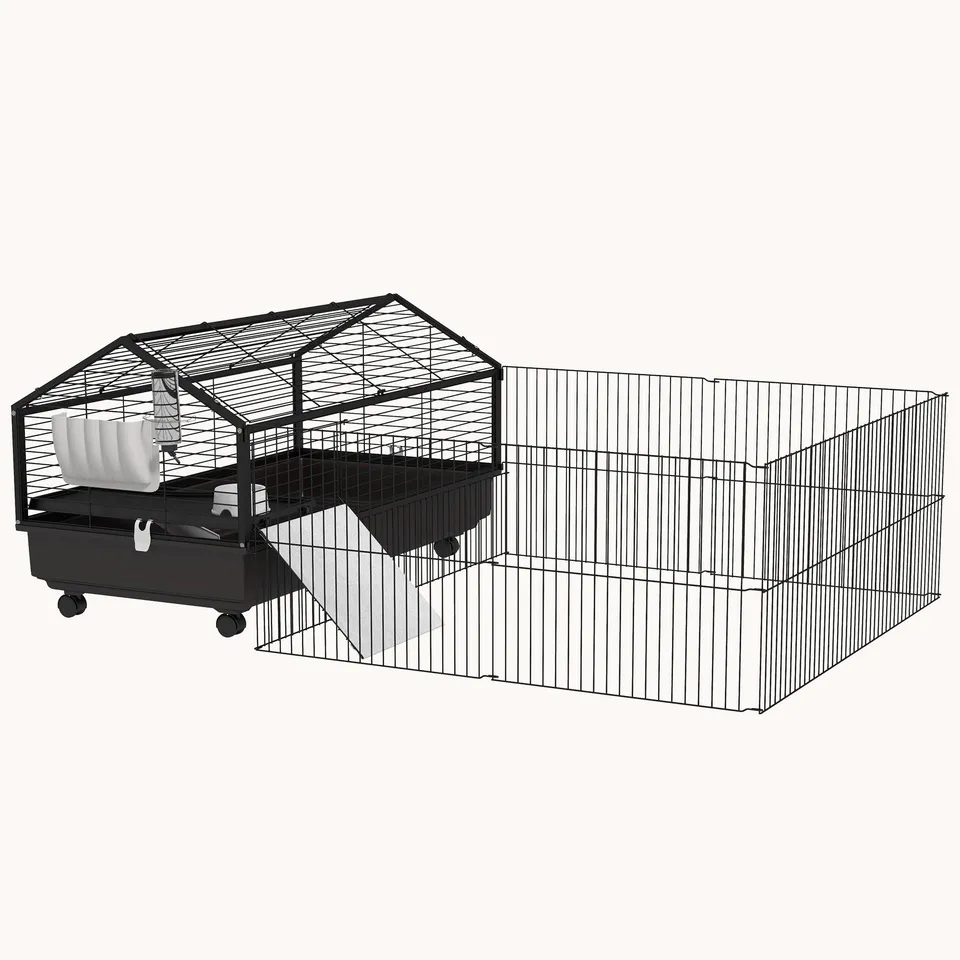 pawhut-cage-petits-animaux-46-5-avec-parc-pliable-roulettes-et-biberon image 1