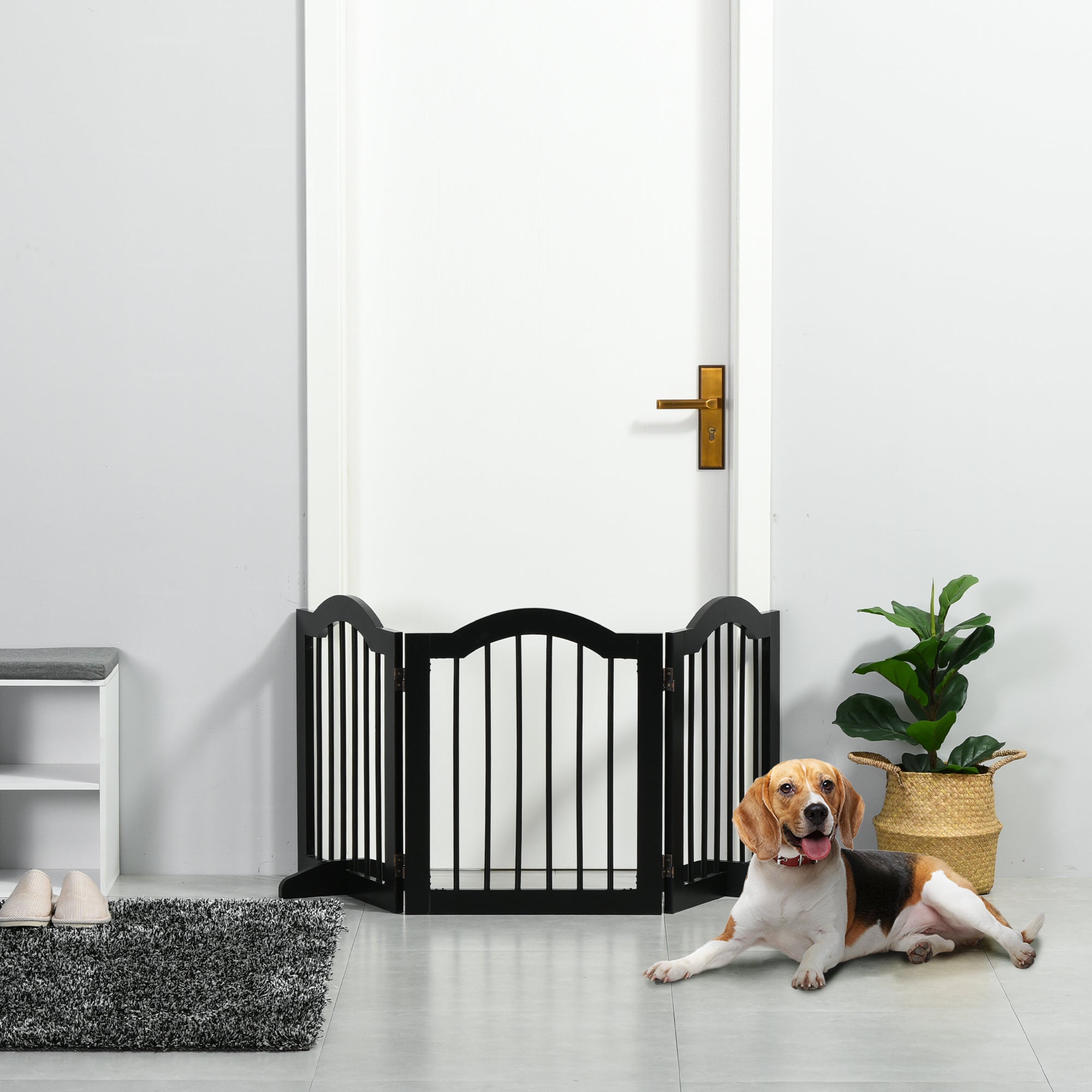 pawhut-barri-re-chien-3-panneaux-pliable-autoportante-bois-noir image 3