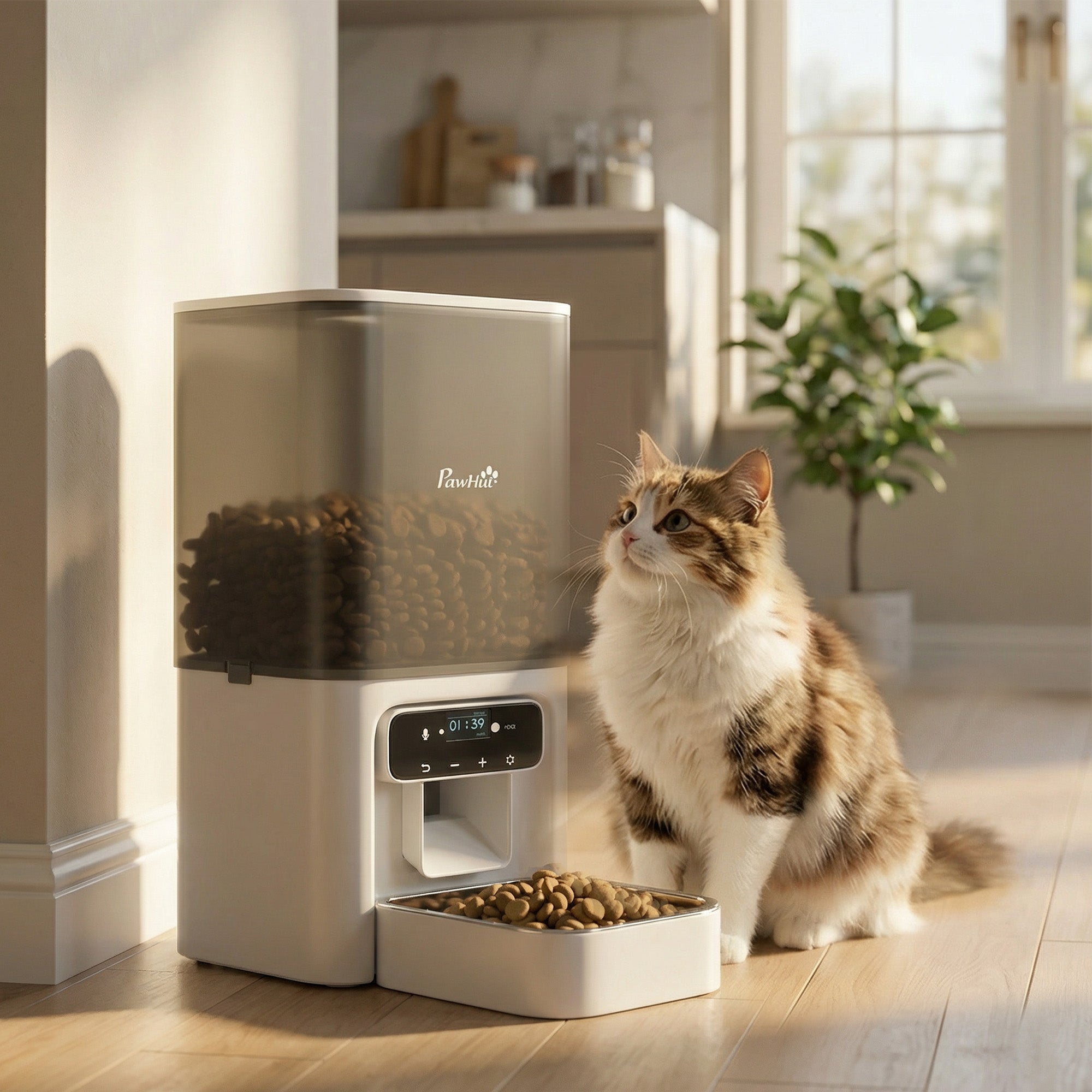 pawhut-distributeur-croquettes-chat-automatique-4-5l-avec-bol-inox-6-repas-et-vo image 3