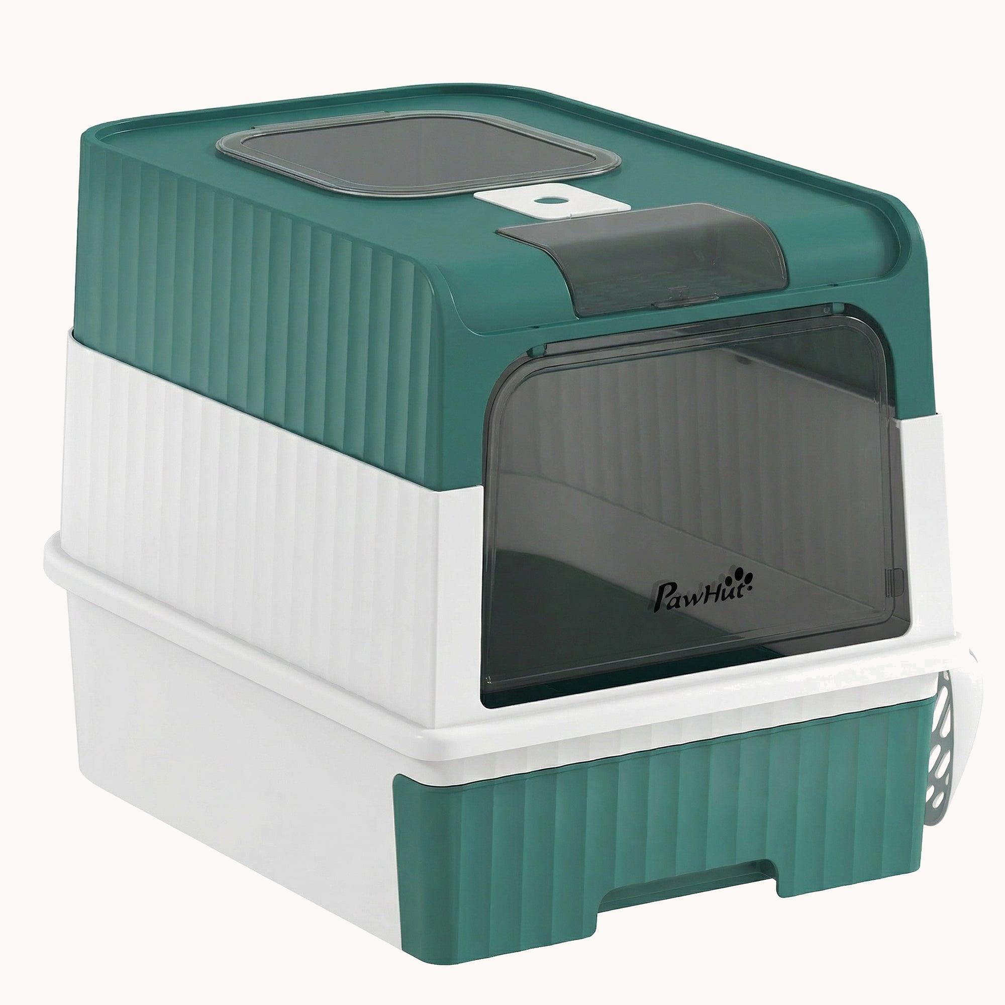 pawhut-bac-liti-re-pour-chat-enclosed-avec-tiroir-pelle-et-sortie-haute-bleu-sar image 2