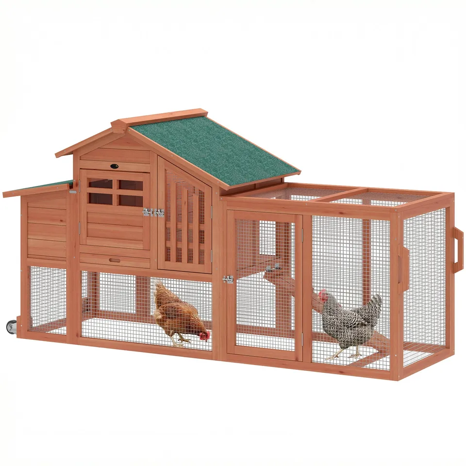 pawhut-poulailler-mobile-avec-enclos-orange-190-x-69-x-97-cm-pondoir-tiroir-et-r image 1