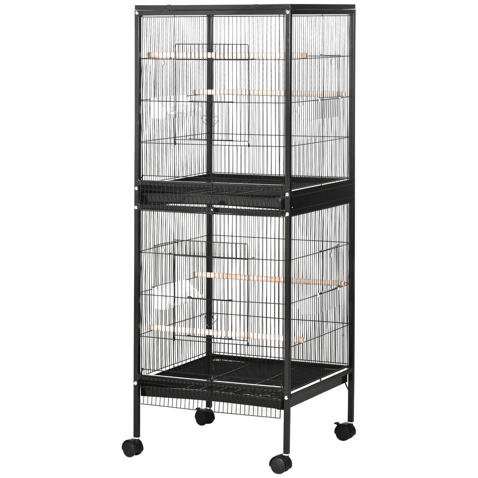 pawhut-cage-oiseaux-2-en-1-convertible-avec-plateaux-faciles-nettoyer-noir image 2