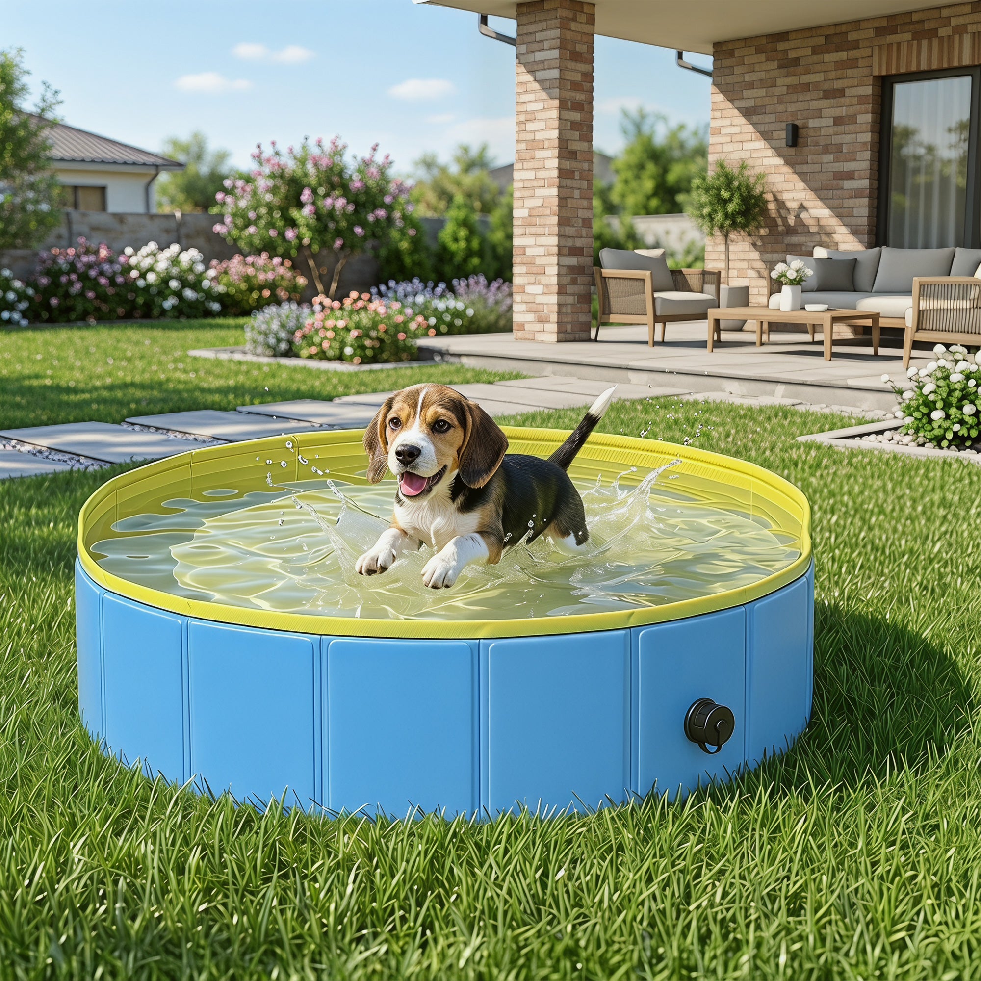 pawhut-piscine-chien-pliable-100-x-30-cm-bleu-jaune image 4