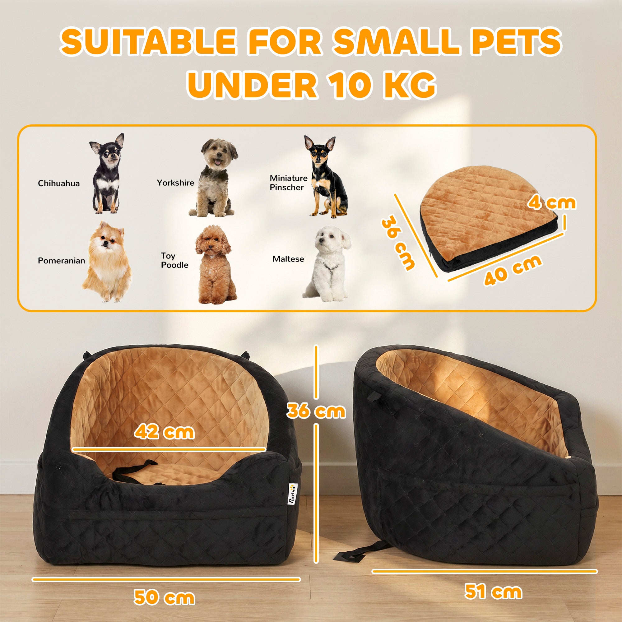 pawhut-si-ge-auto-pour-chien-petit-chien-moins-de-10kg-avec-coussin-pais-marron image 5