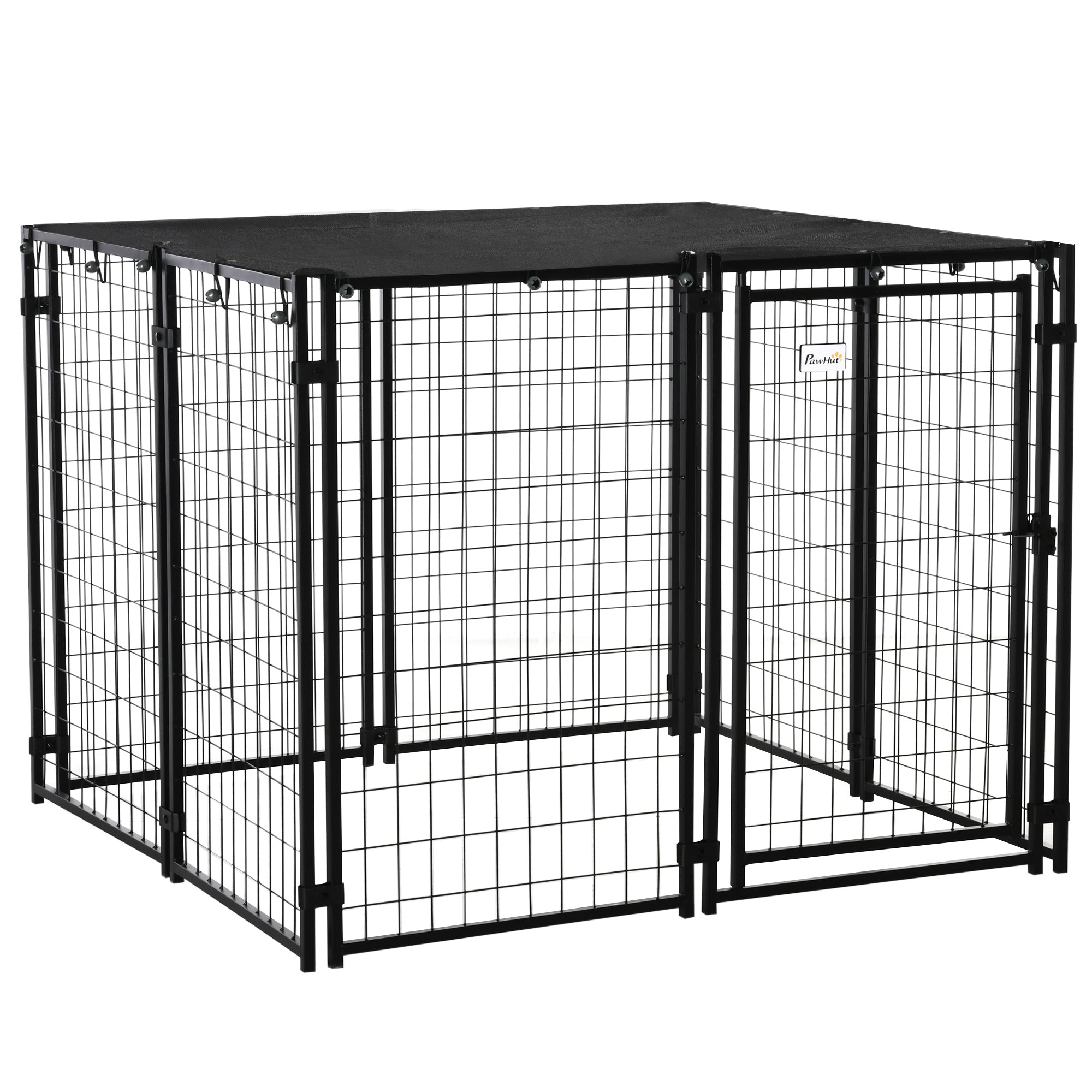 pawhut-enclos-chenil-chien-ext-rieur-avec-b-che-et-porte-verrouillable-noir image 1