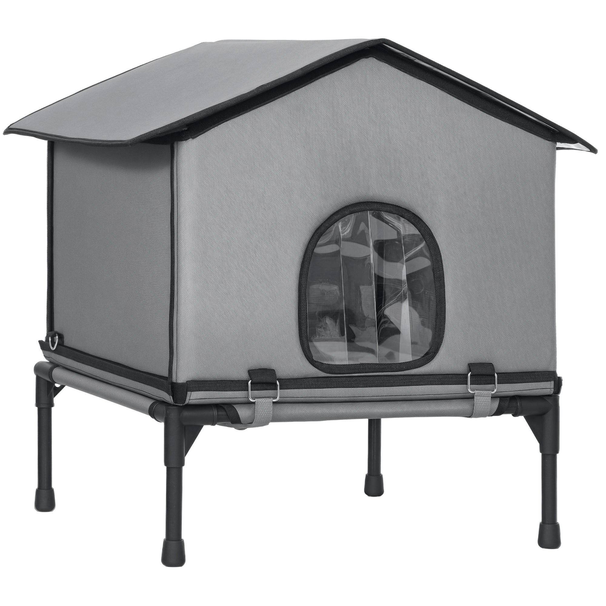 pawhut-maison-d-ext-rieur-sur-lev-e-pour-chat-avec-lit-amovible-gris image 1