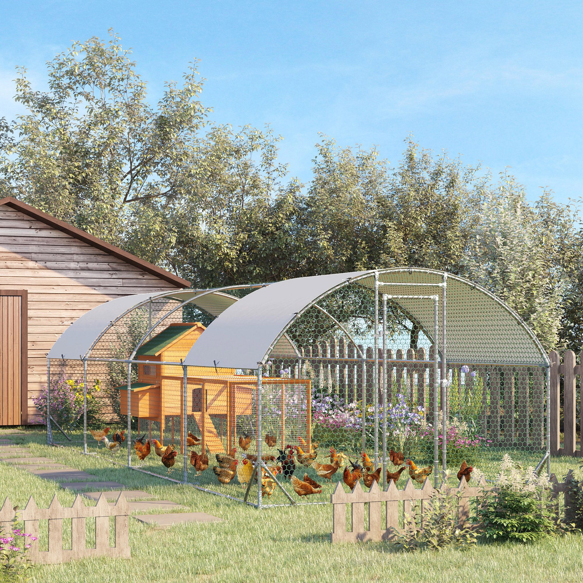 pawhut-parc-poules-7-6-x-2-8-x-2-m-avec-protection-uv-et-porte-verrouillable image 3