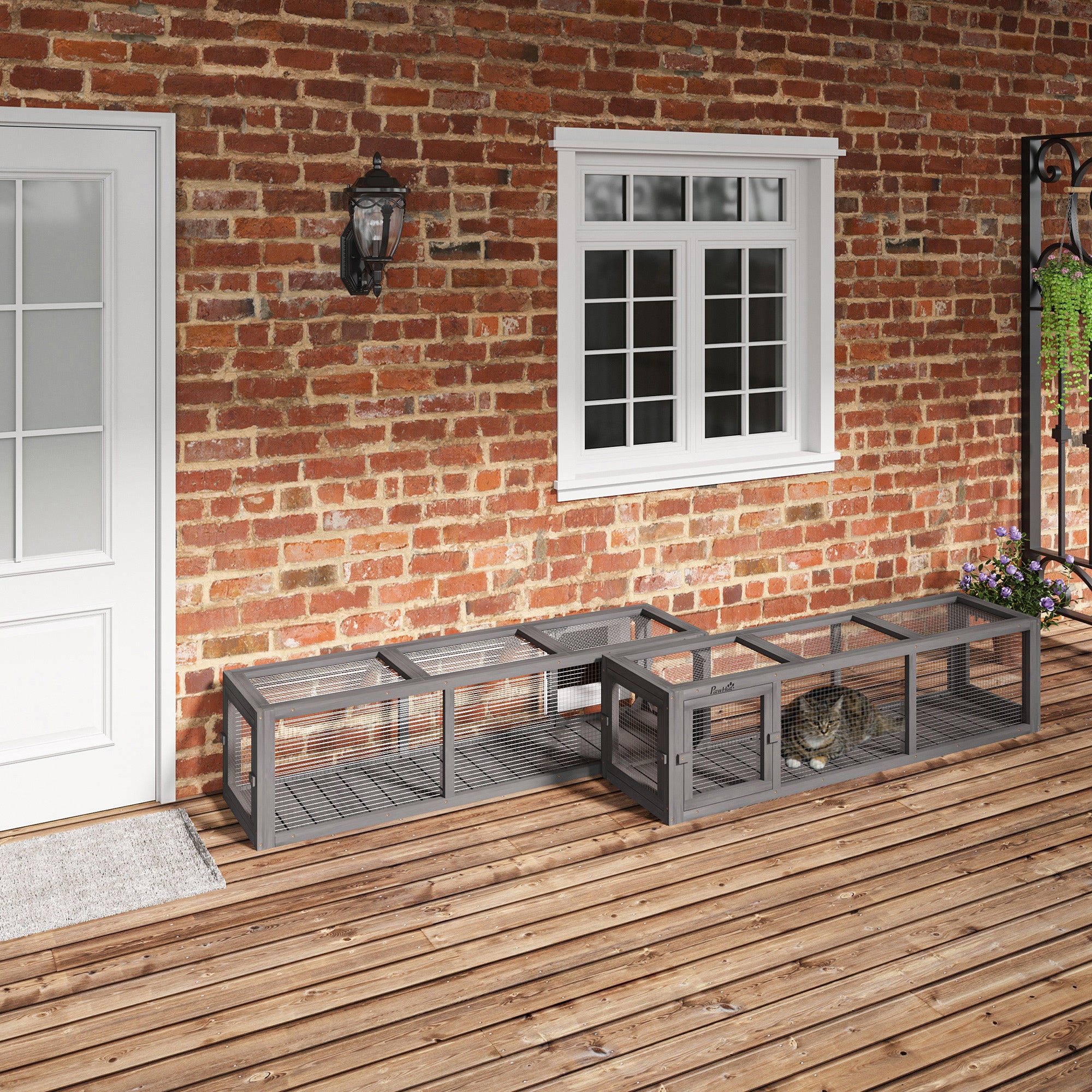 pawhut-tunnel-ext-rieur-pour-chat-59-extensible-avec-cadre-bois-gris image 5