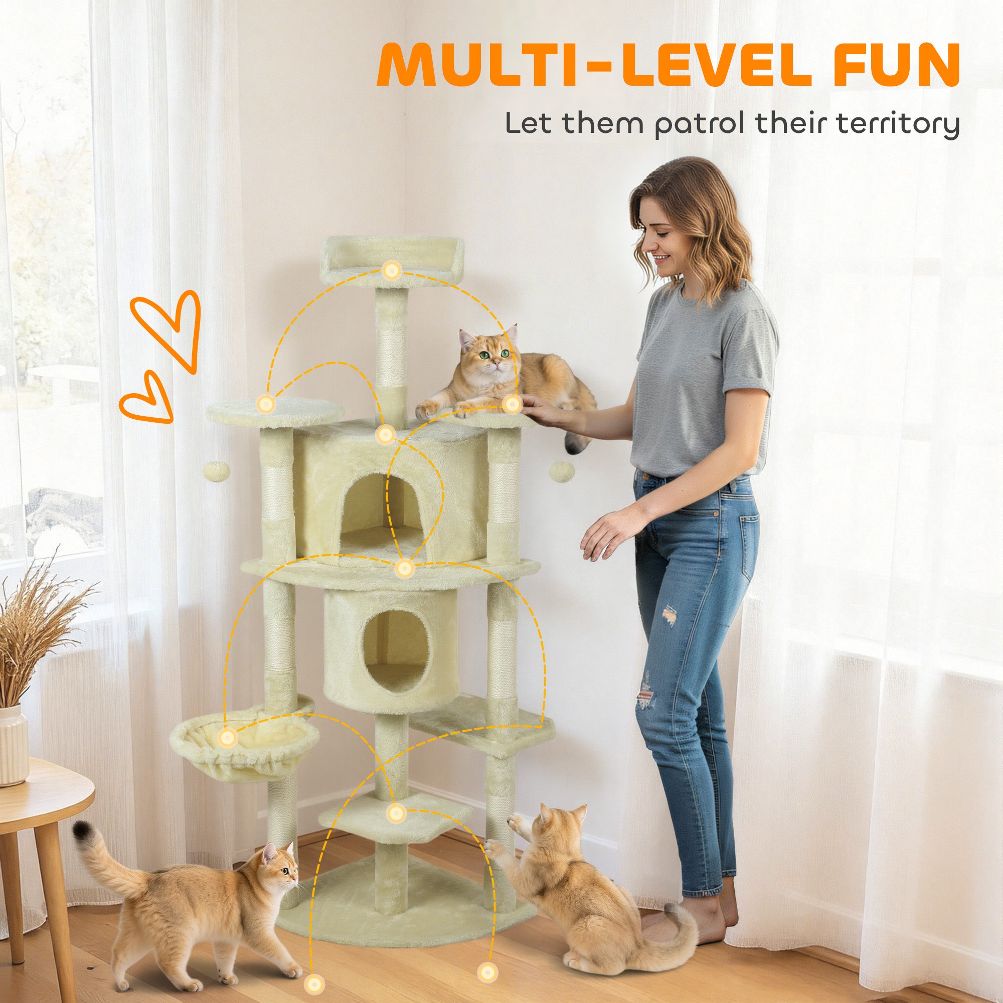 pawhut-arbre-chat-157-cm-2-niches-hamac-et-perchoirs-beige image 6