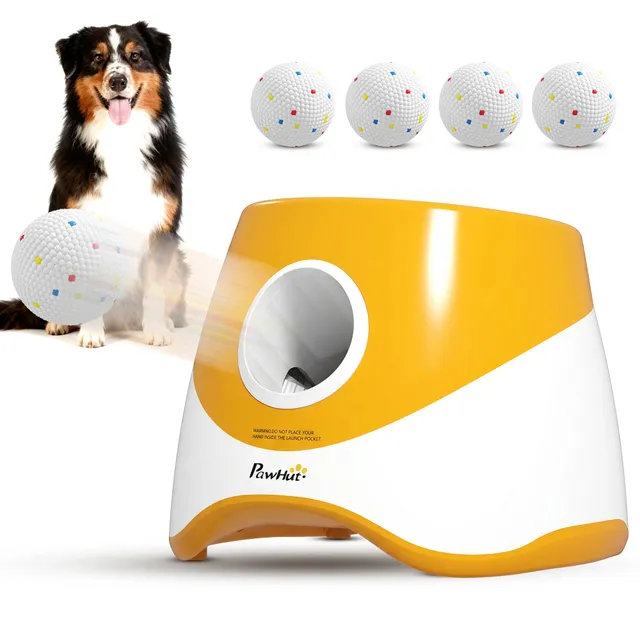 pawhut-lanceur-de-balles-automatique-pour-chien-6-10-14-m-5-balles-etpu-orange image 1