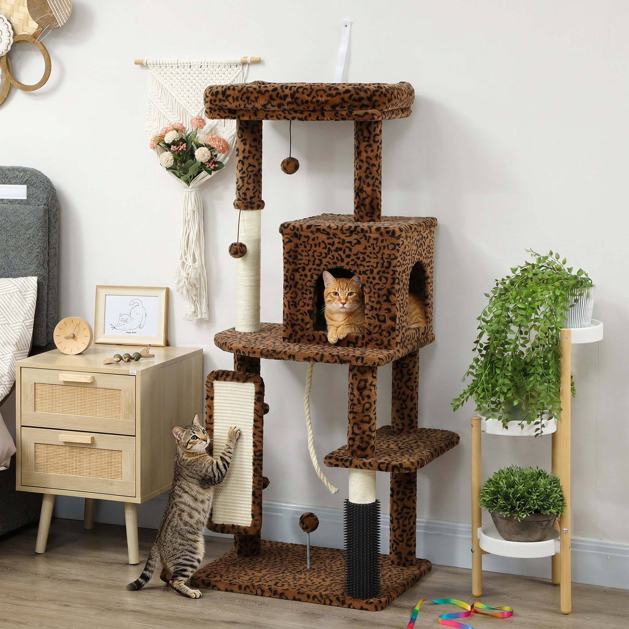 pawhut-arbre-chat-52-pouces-pour-grands-chats-avec-griffoirs-lit-niche-et-platef image 3