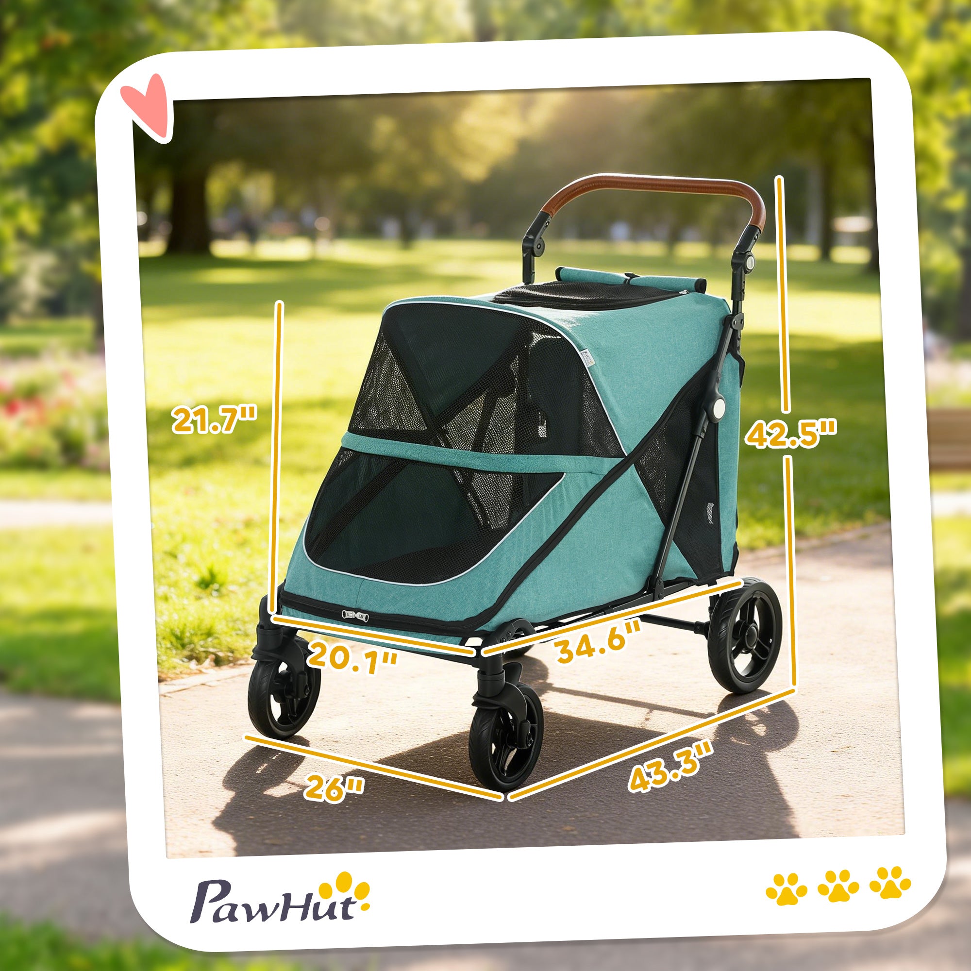 pawhut-poussette-pour-grand-chien-pliage-one-click-poign-e-r-glable-bleu image 5