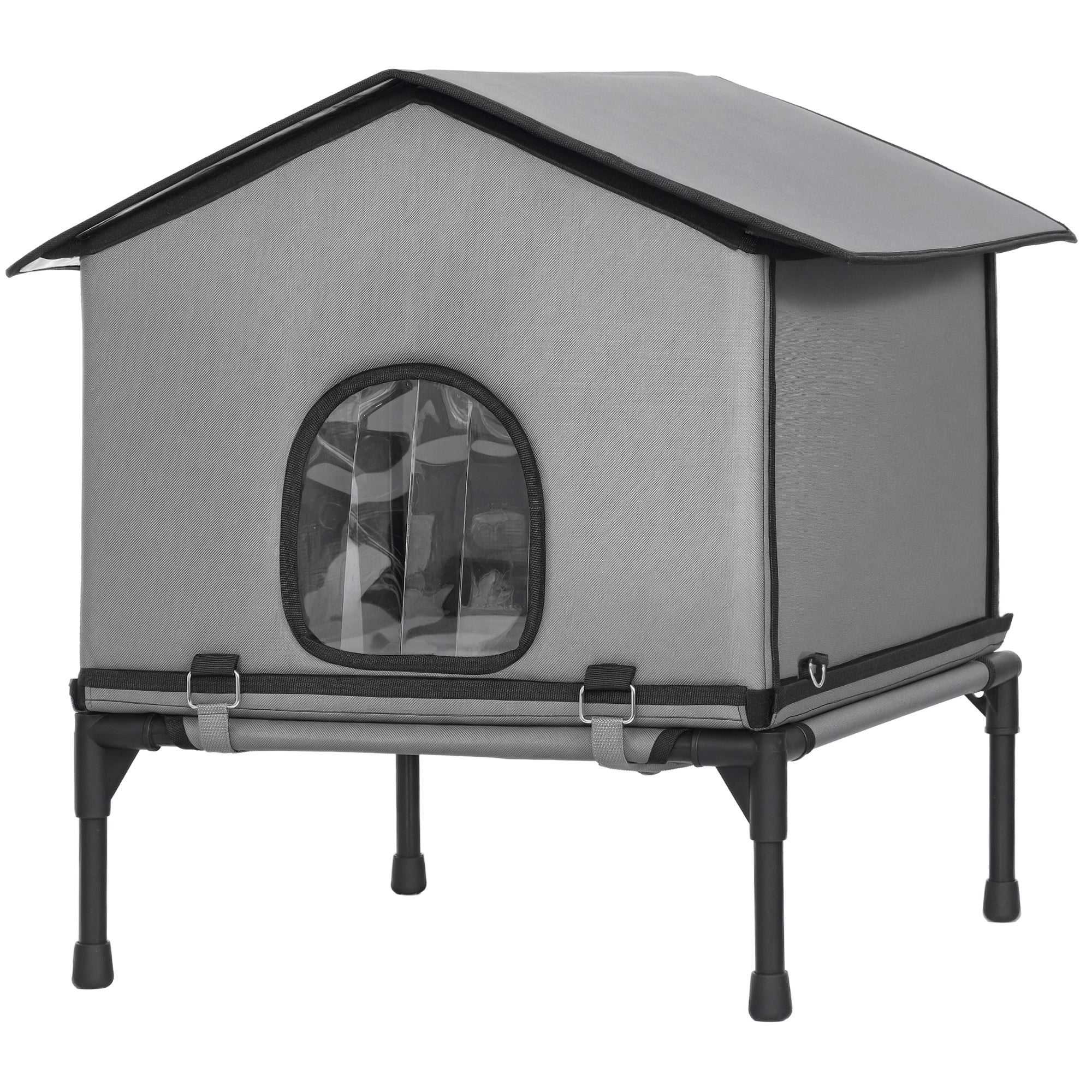 pawhut-maison-d-ext-rieur-sur-lev-e-pour-chat-avec-lit-amovible-gris image 2
