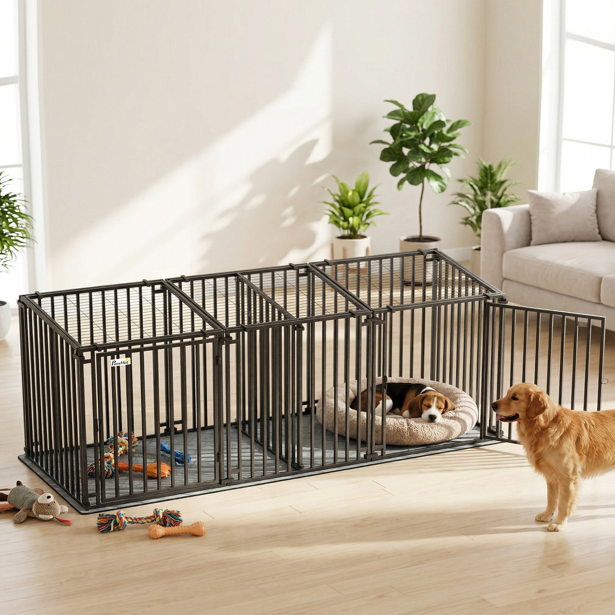 pawhut-cage-chien-robuste-m-tal-83-avec-s-parateur-et-tapis-noir image 3