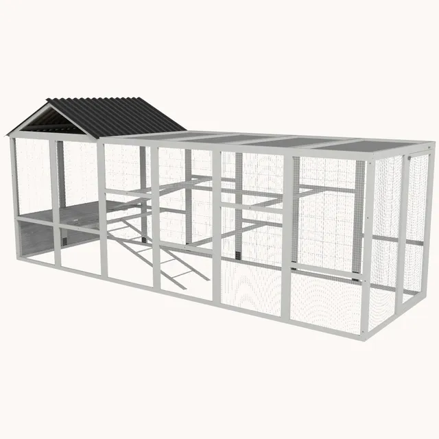 enclos-poules-pawhut-gris-avec-rangement-perchoirs-2-niveaux-et-chelles-extensio image 1
