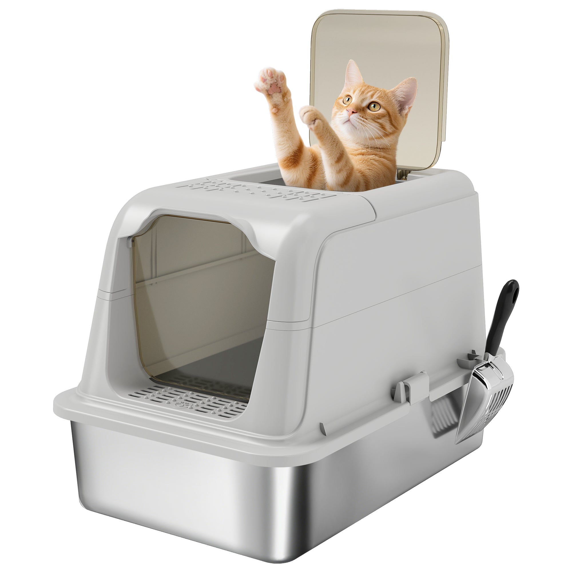pawhut-bac-liti-re-chat-inox-xxl-ferm-double-entr-e-avant-sortie-haute image 1