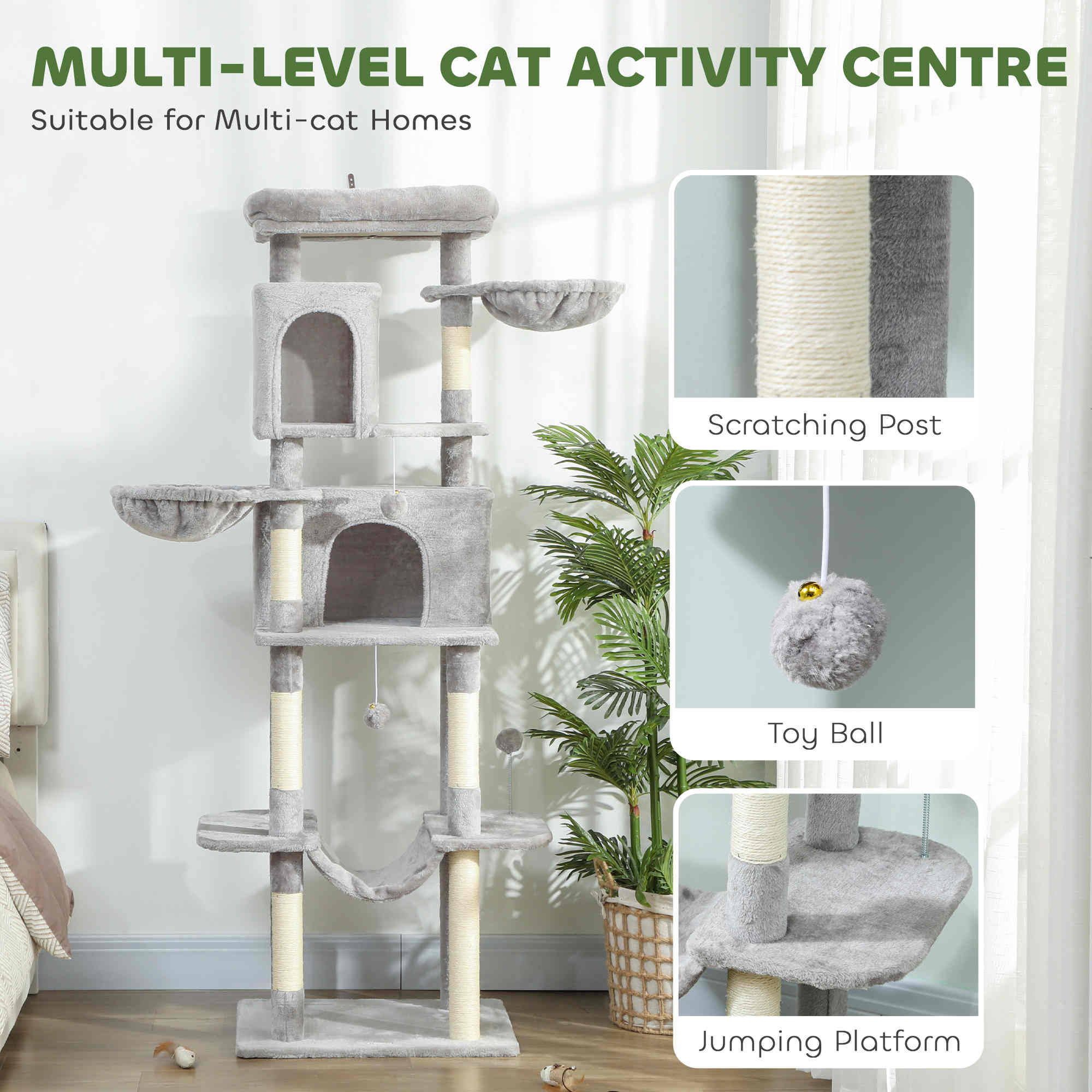 pawhut-arbre-chat-175-cm-avec-2-niches-3-hamacs-gris-clair image 6