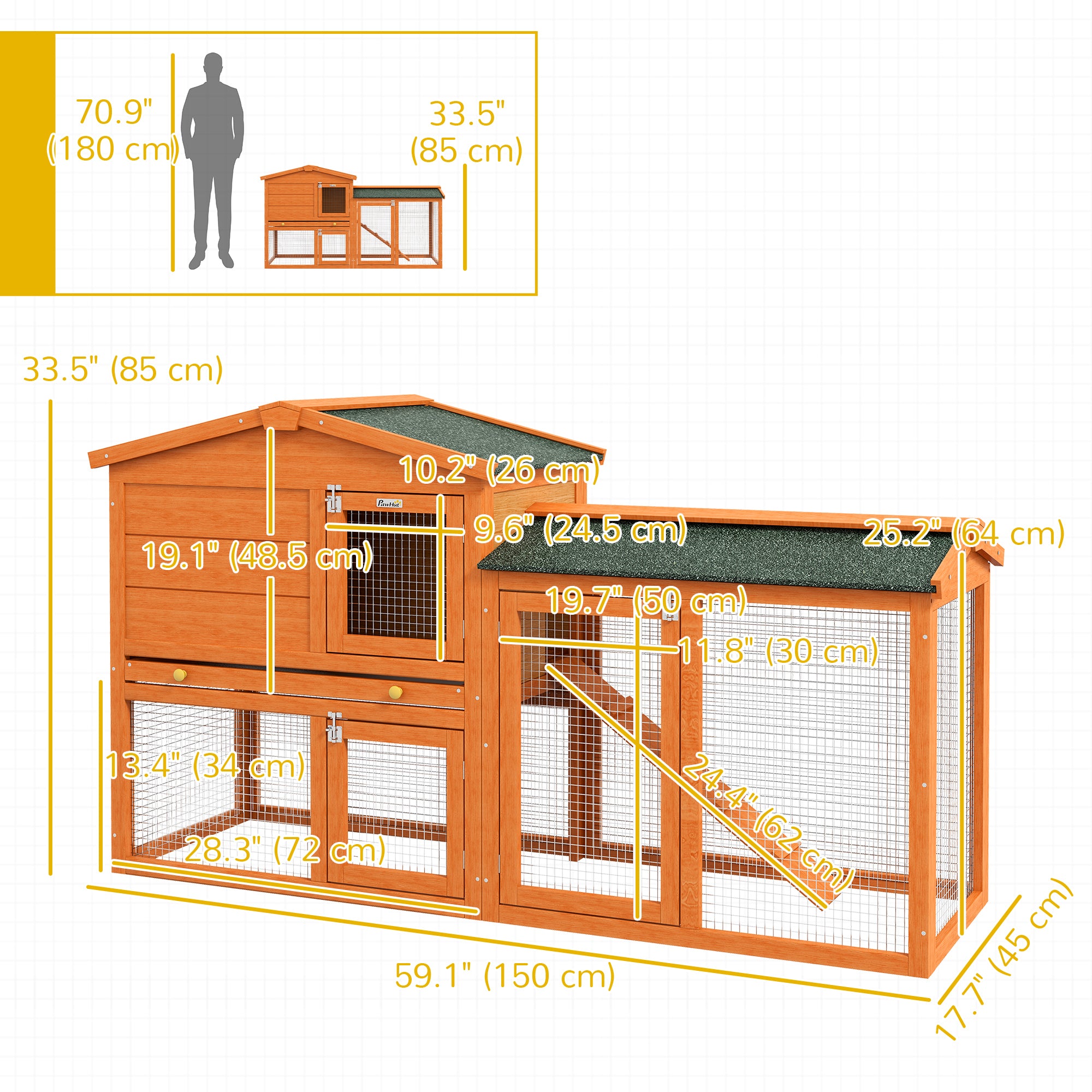 pawhut-cage-lapin-2-niveaux-avec-rampe-et-tiroir-orange image 5