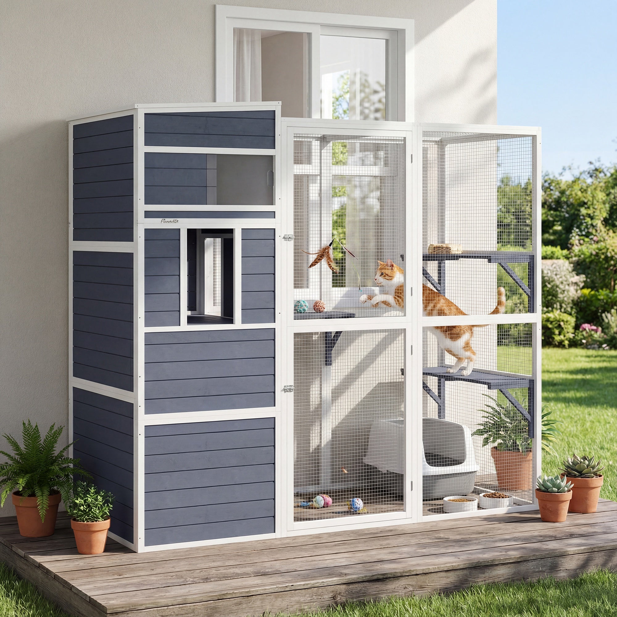 pawhut-catio-ext-rieur-4-niveaux-avec-enclos-et-parcours-gris image 4