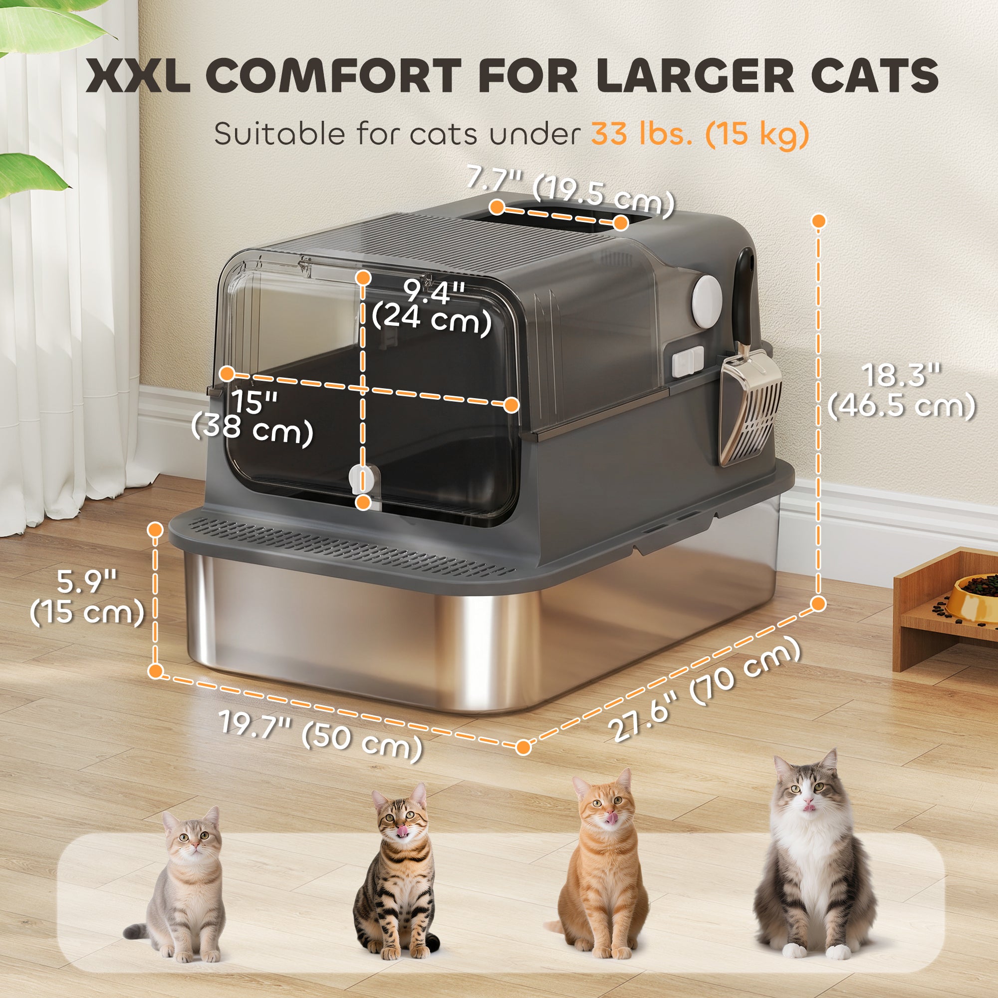 pawhut-bac-liti-re-chat-xxl-ferm-inox-avec-couvercle-noir image 5