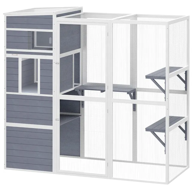 pawhut-catio-ext-rieur-4-niveaux-avec-enclos-et-parcours-gris image 1