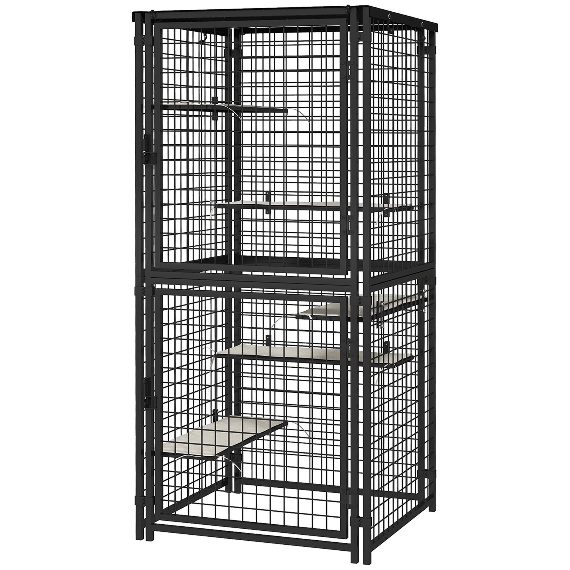 pawhut-grand-catio-m-tal-180-cm-avec-5-plateformes-et-auvent-noir image 2