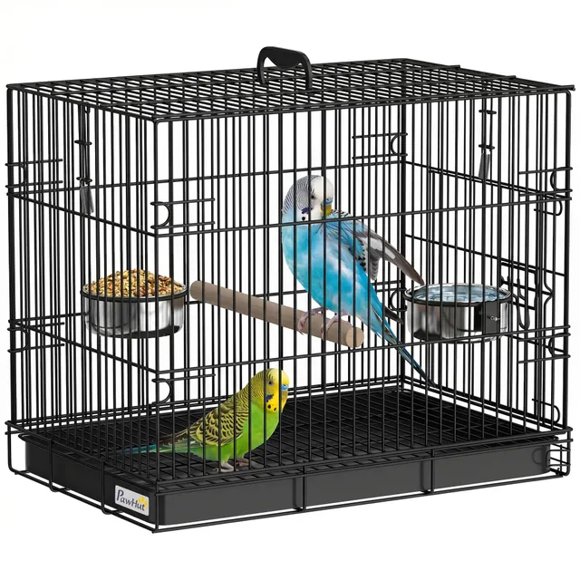 pawhut-cage-de-voyage-pliable-en-m-tal-pour-oiseaux-avec-perchoir-en-bois-gamell image 1