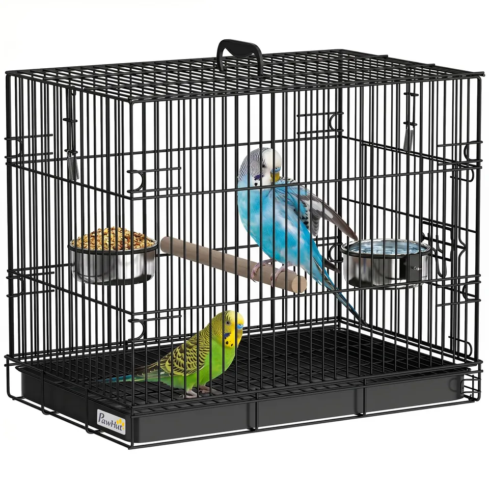 pawhut-cage-de-voyage-pliable-en-m-tal-pour-oiseaux-avec-perchoir-en-bois-gamell image 1