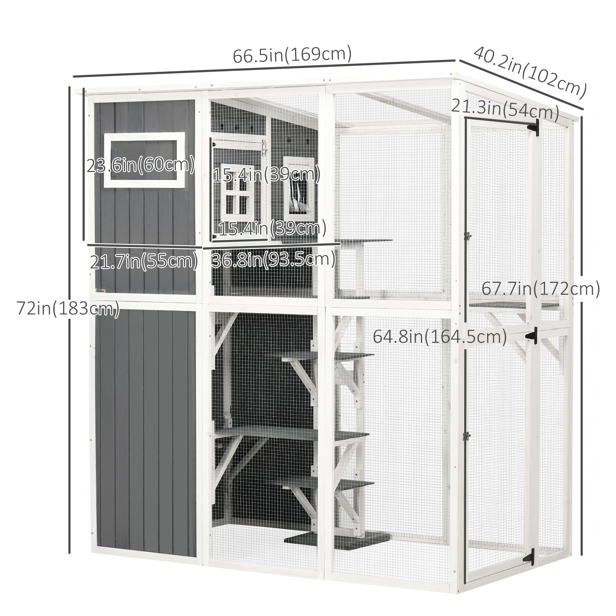 pawhut-catio-ext-rieur-walk-in-66-5-avec-plateformes-et-toit-pvc-gris-anthracite image 5