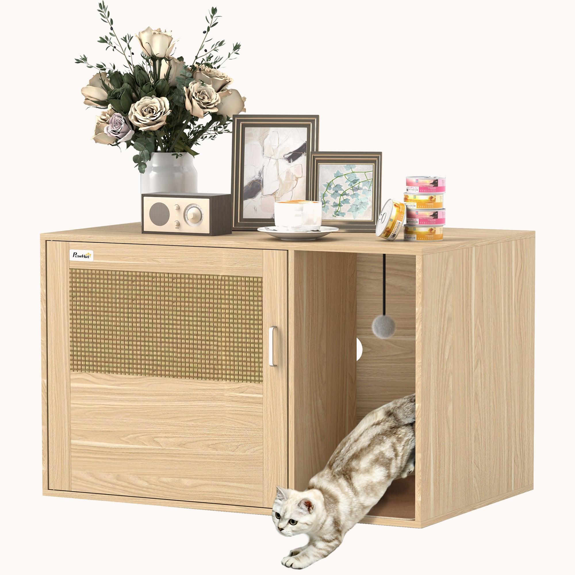 pawhut-cache-liti-re-pour-chat-en-rotin-avec-grille-grattoir-80x51x51-cm-ch-ne image 1