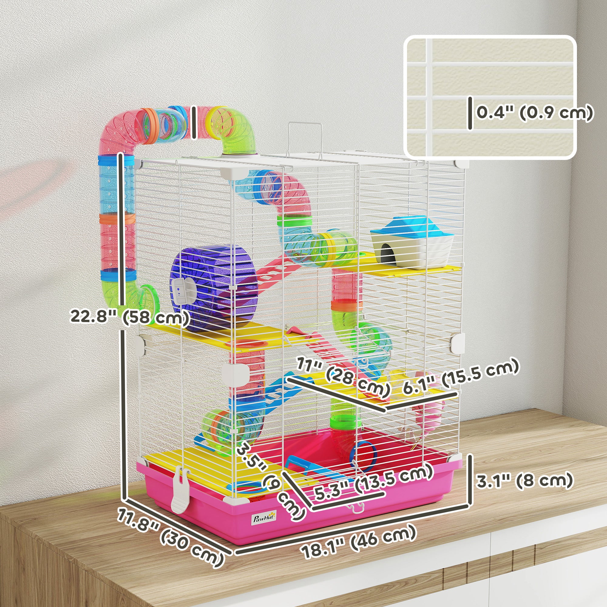 pawhut-cage-hamster-5-tages-rose-avec-roues-tubes-et-accessoires-pour-gerbilles image 5