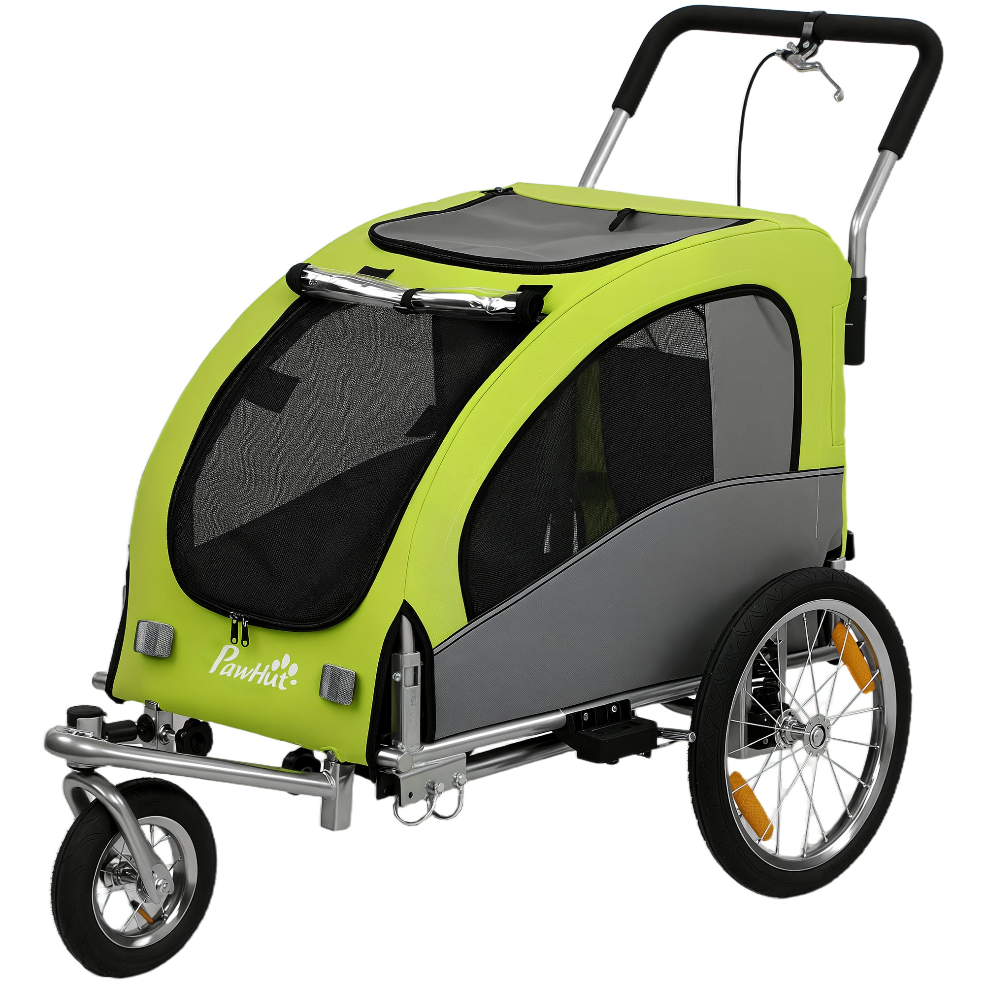 pawhut-remorque-v-lo-chien-2-en-1-et-poussette-pliable-avec-suspension-verte image 2