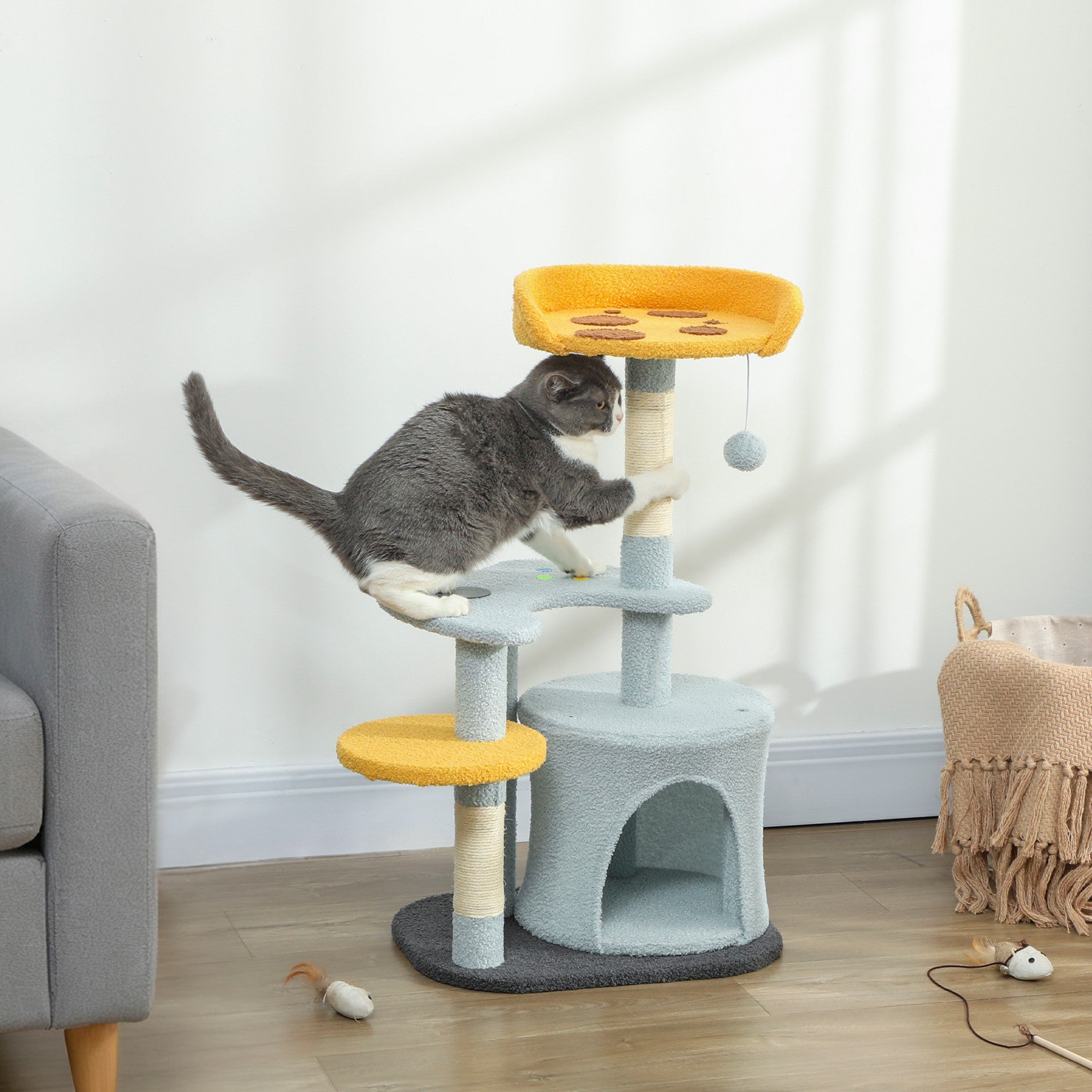 pawhut-arbre-chat-80-cm-avec-niche-perchoir-pizza-et-griffoir-sisal-bleu image 4