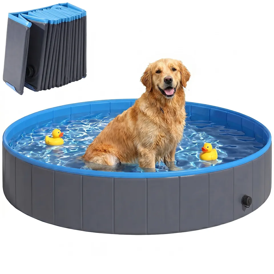 pawhut-piscine-pliable-pour-chien-140-x-30-cm-pvc-bleu-et-gris-fonc image 1