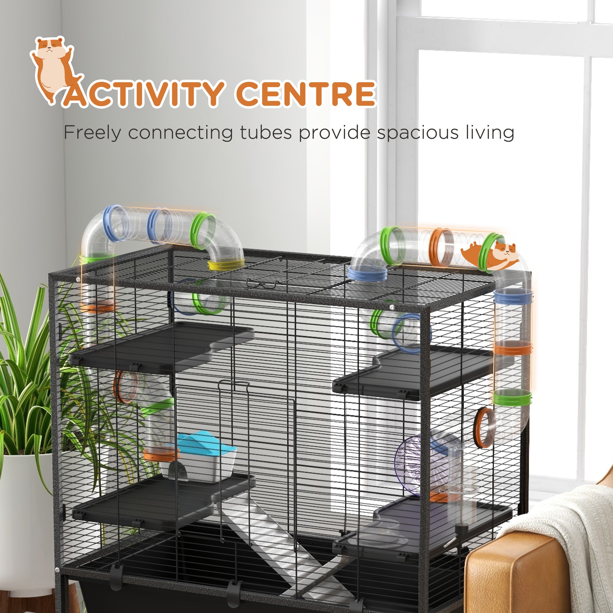 pawhut-grande-cage-hamster-81-cm-avec-tag-re-et-tubes-noire image 7