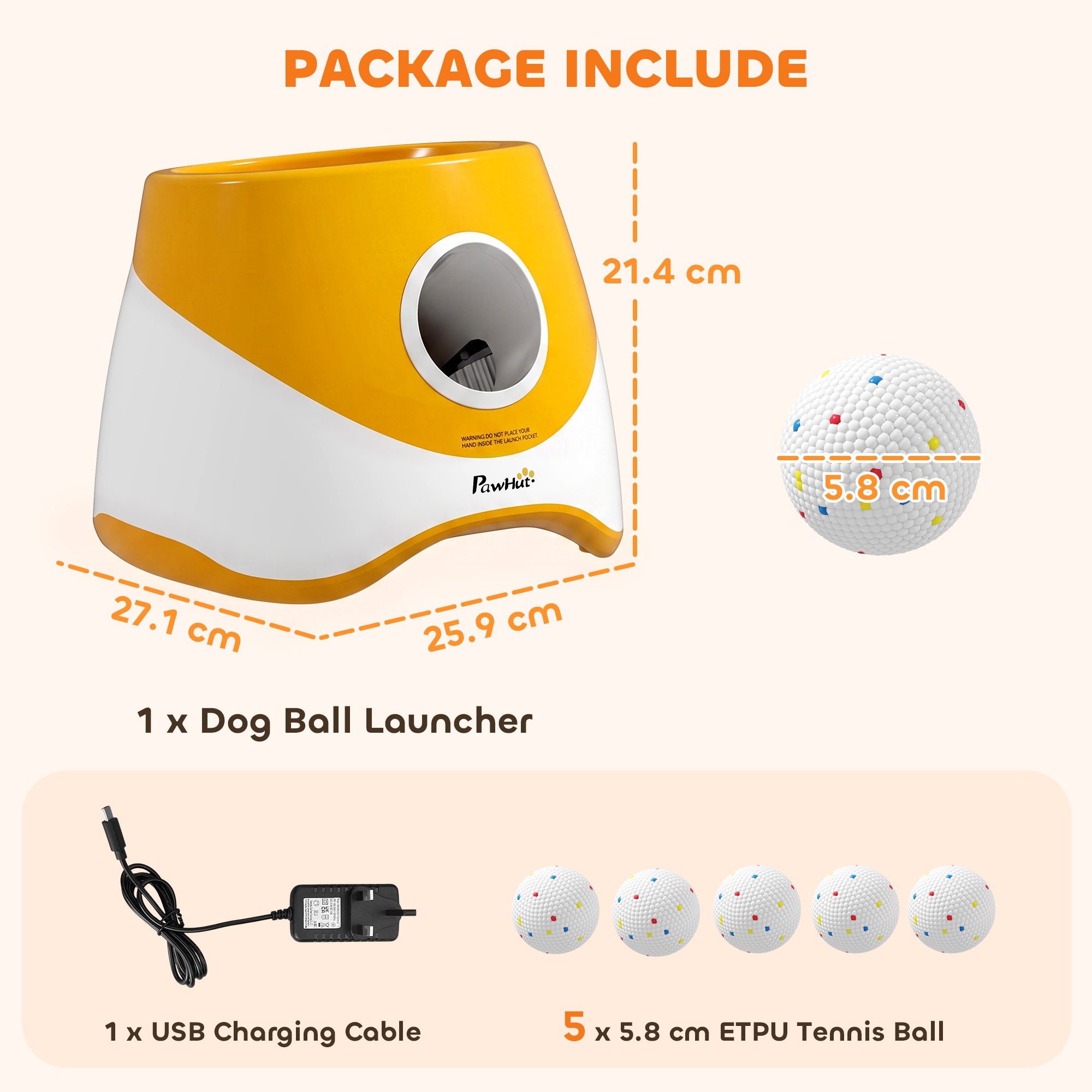 pawhut-lanceur-de-balles-automatique-pour-chien-6-10-14-m-5-balles-etpu-orange image 5