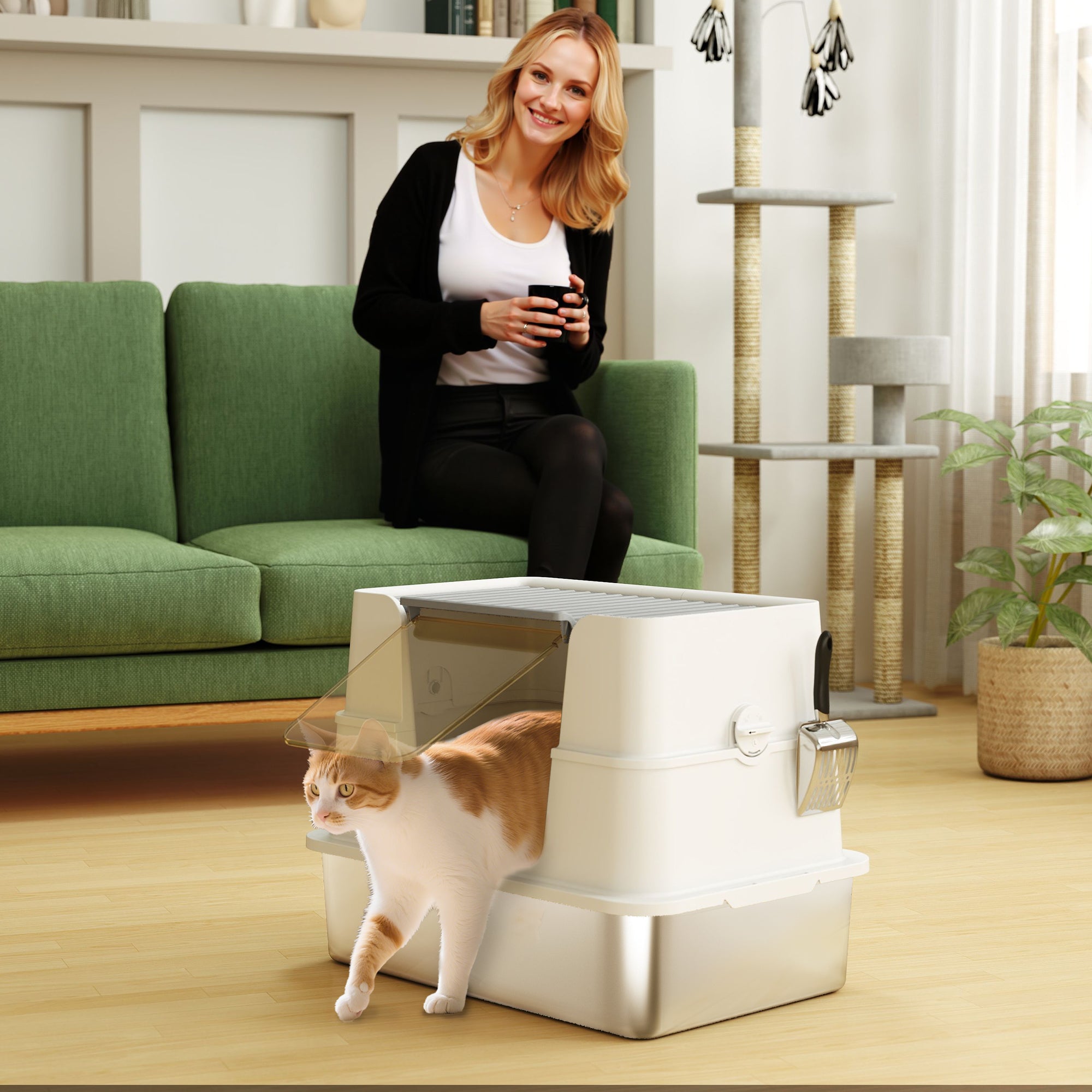 pawhut-bac-liti-re-pour-chat-inox-xl-couvert-gris-clair-avec-pelle image 4