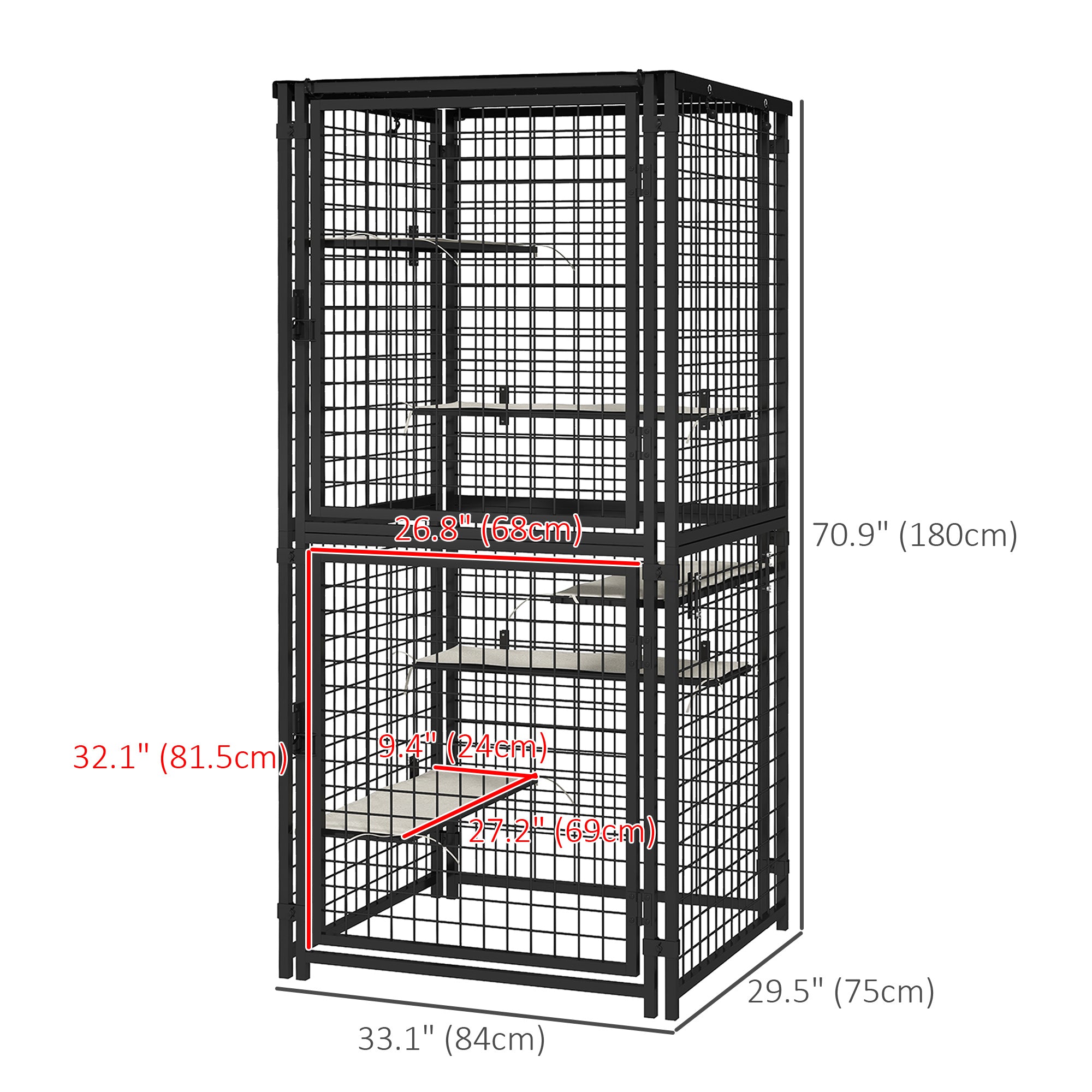 pawhut-grand-catio-m-tal-180-cm-avec-5-plateformes-et-auvent-noir image 5