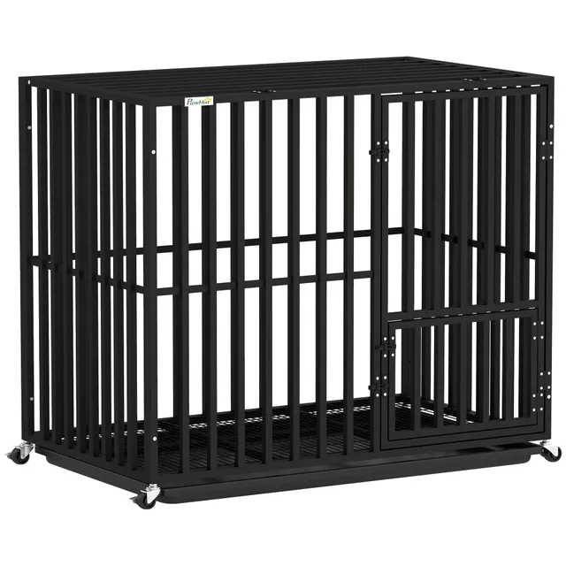 pawhut-cage-chien-robuste-roulettes-avec-plateau-et-dessus-ouvert-95x57x81-cm-no image 1