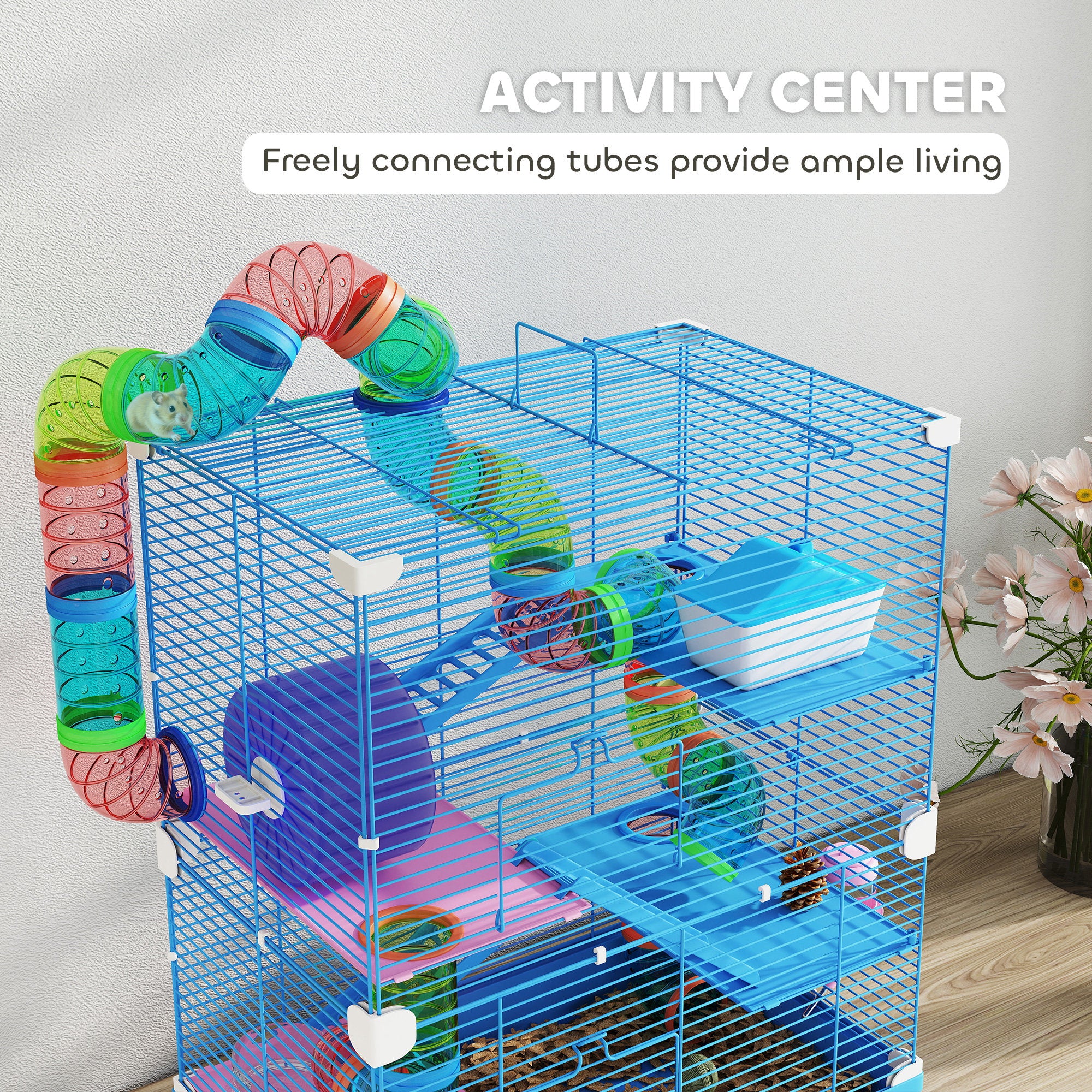 pawhut-cage-hamster-5-tages-tunnels-roue-bleu image 6