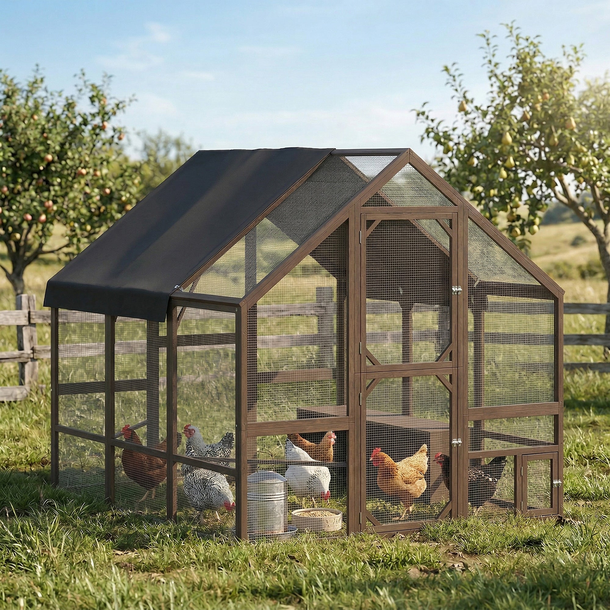 pawhut-enclos-poulailler-bois-83-x-73-x-73-pour-8-10-poules-marron-fonc image 4