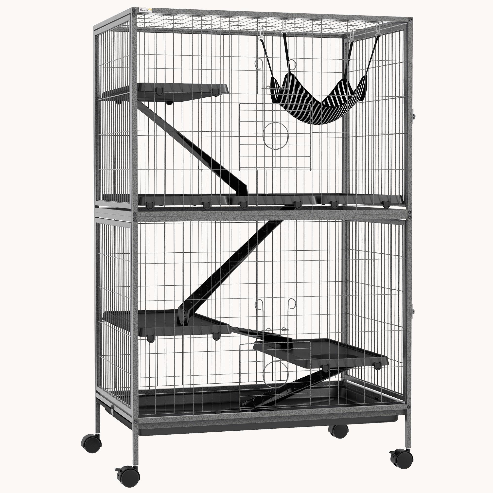 pawhut-cage-5-tages-127-cm-pour-petits-animaux-avec-hamac-et-6-portes-gris-fonc image 1