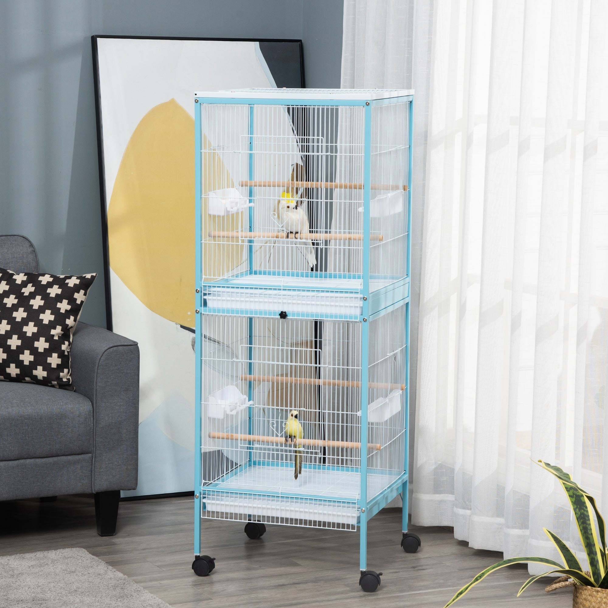 pawhut-grande-cage-oiseaux-55-bleu-clair-avec-4-portes-canari-pinson-conure image 4