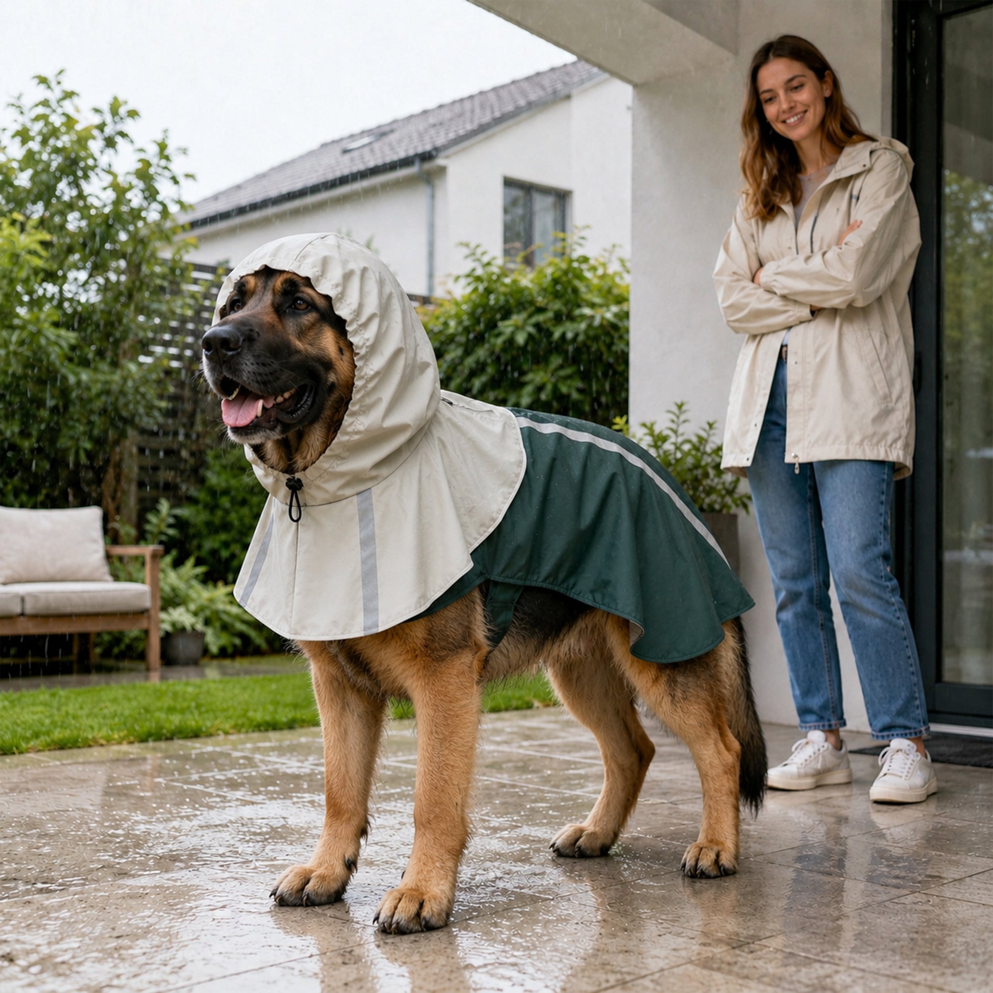 pawhut-imperm-able-chien-xl-vert-avec-capuche-bandes-r-fl-chissantes-et-trou-lai image 4