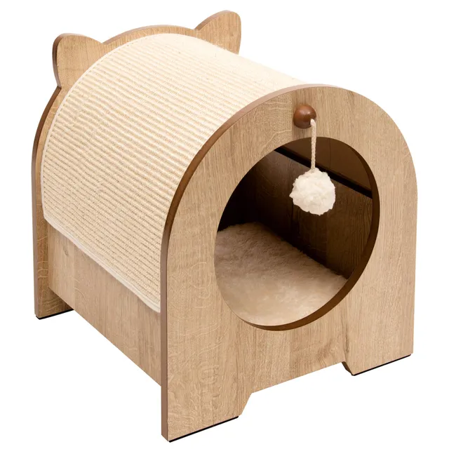catit-vesper-minou-cachette-lit-et-griffoir-ch-ne image 1