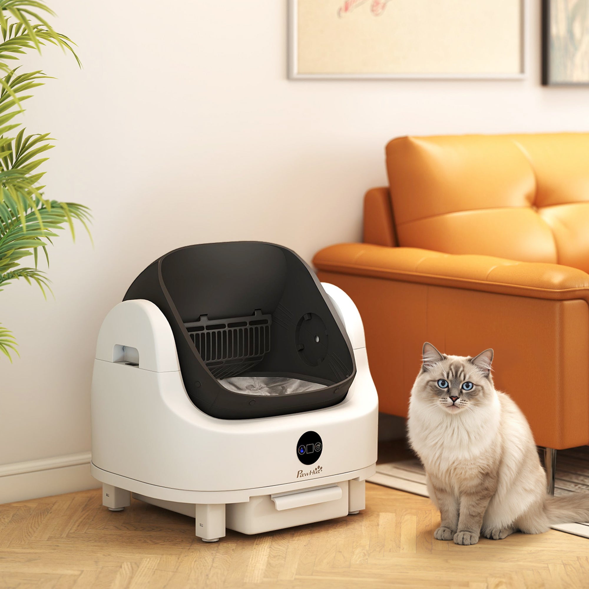 pawhut-bac-liti-re-automatique-ouvert-pour-chat-avec-protection-de-s-curit image 4