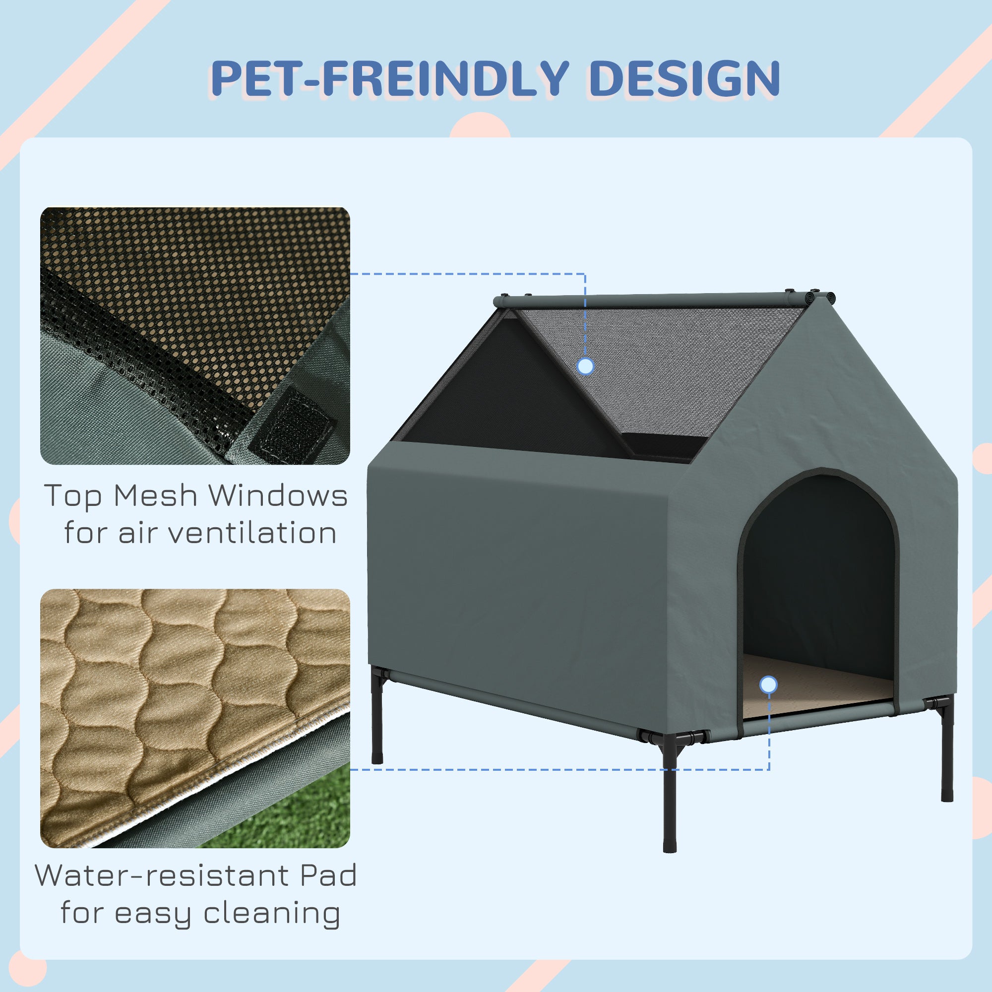 pawhut-niche-chien-d-ext-rieur-sur-lev-e-convertible-en-lit-de-camping-gris image 8